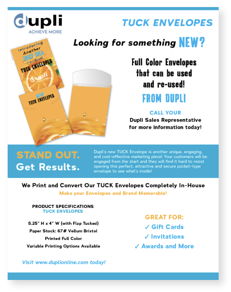 Tuck Envelopes Sale Sheets