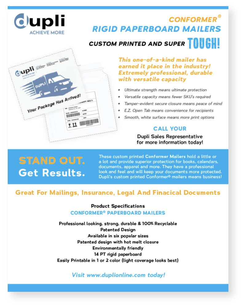 Conformer Rigid Paperboard Mailers Sale Sheets