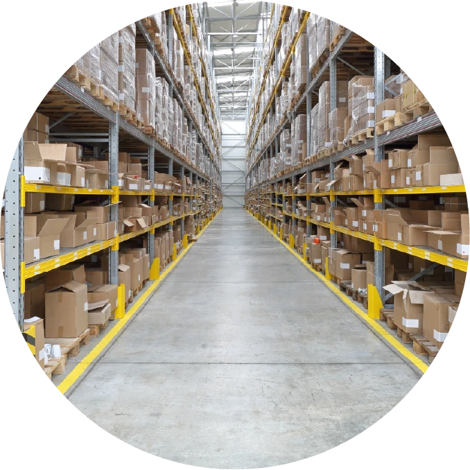 warehouse shelves with boxes on them